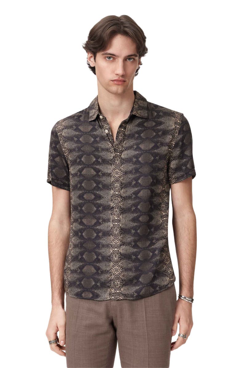 John Varvatos Loren Slim Fit Short Sleeve Button-Up Shirt, Alternate, color, Light Khaki