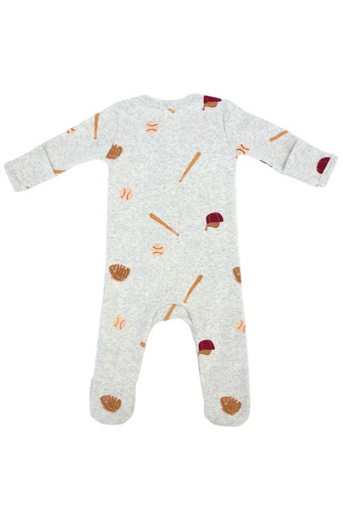 Oh Baby ! Baseball Print Zipper Footie In Heather Grey