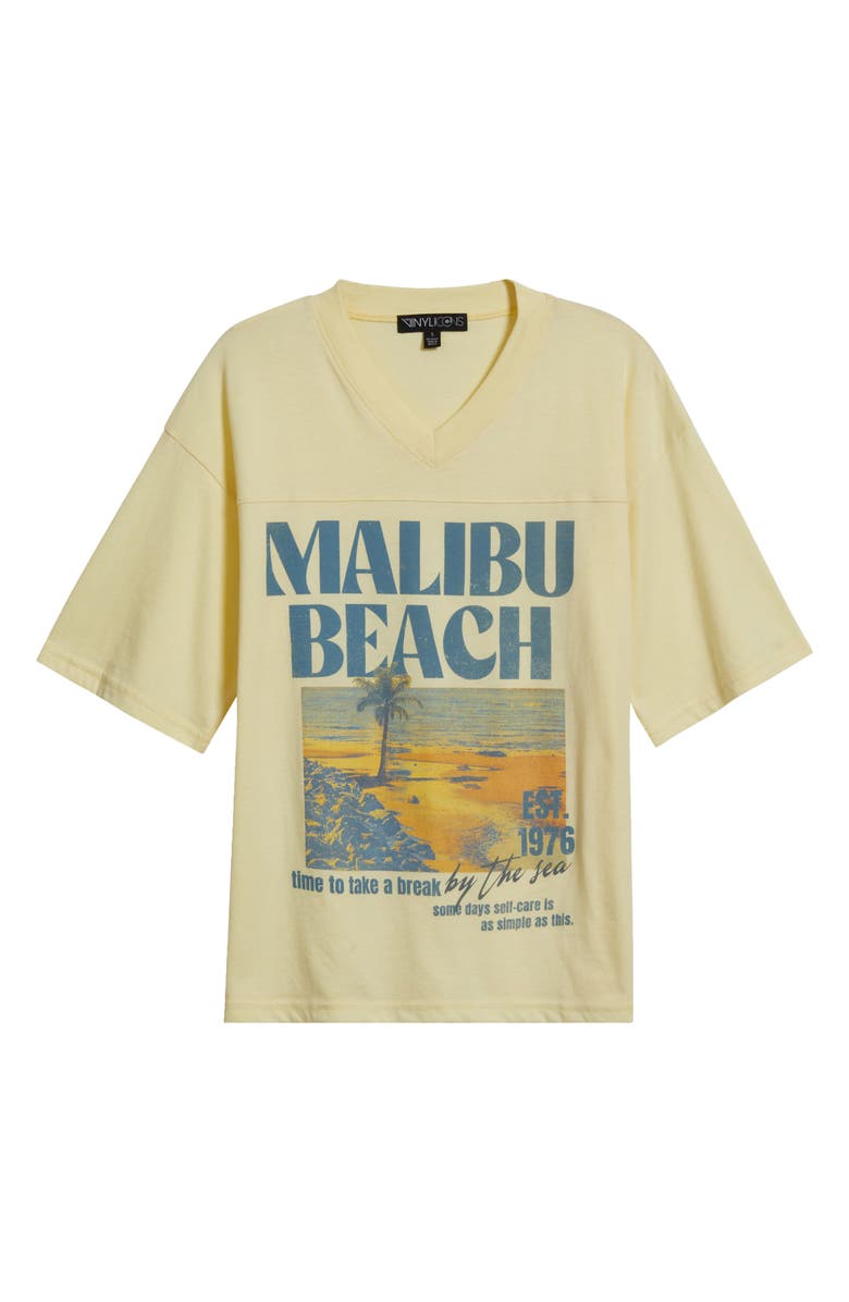 Vinyl Icons Malibu Beach V-Neck Graphic T-Shirt, Alternate, color, Yellow