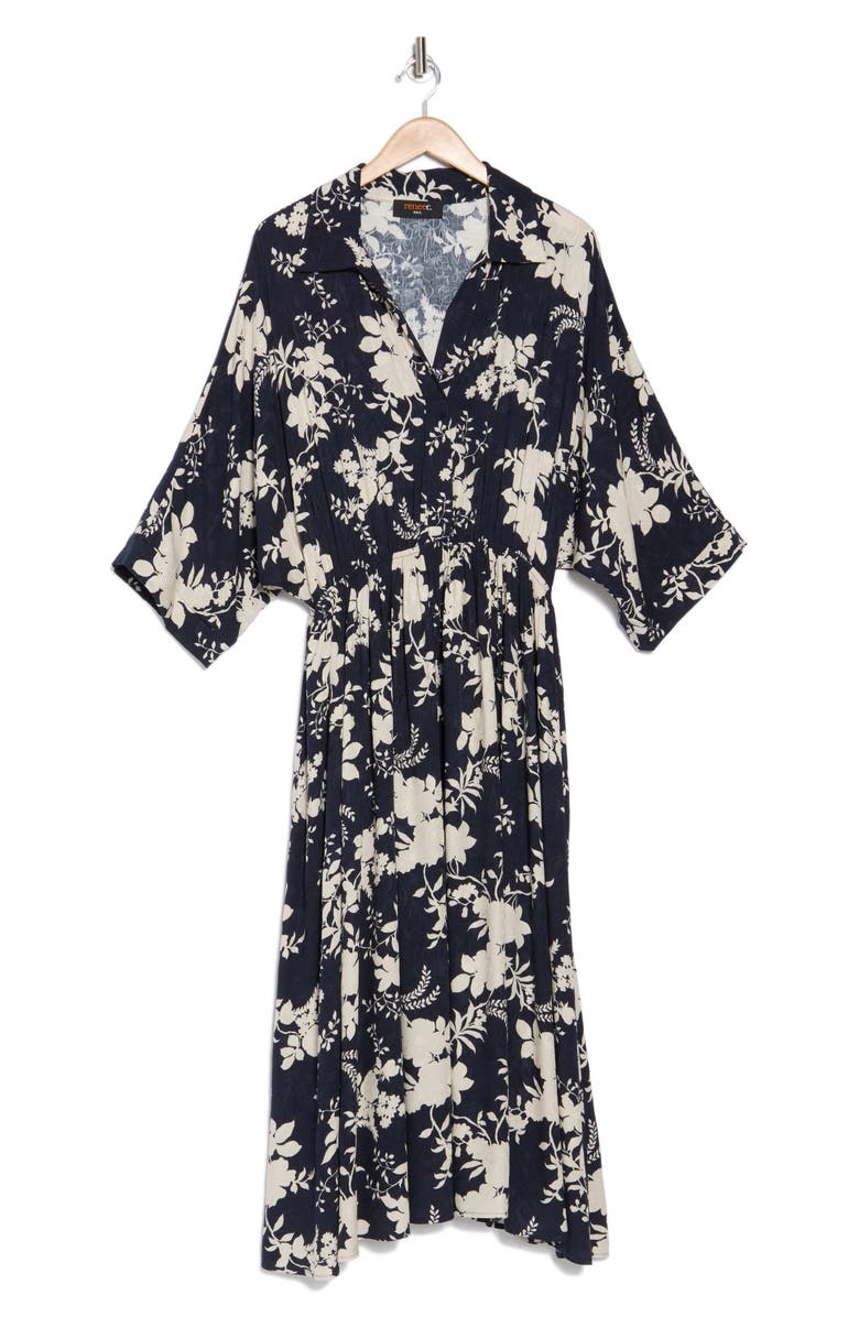 Renee C Floral Collared Jacquard Dress, Alternate, color, Navy
