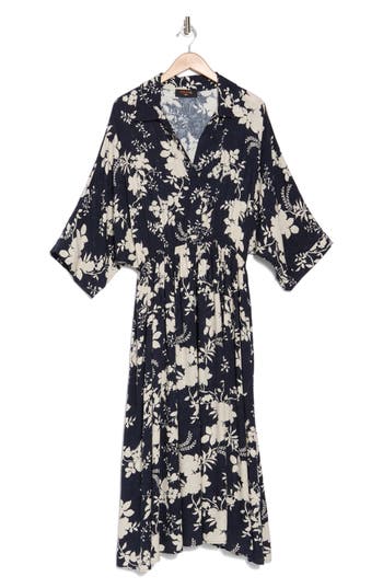 Shop Renee C Floral Collared Jacquard Dress In Navy