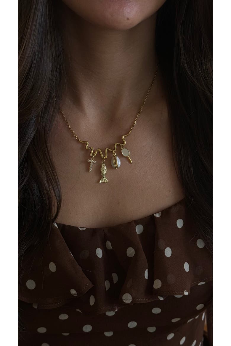 Contour Charm Necklace, Alternate, color, Gold
