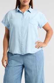 Caslon® Cotton Chambray Camp Shirt