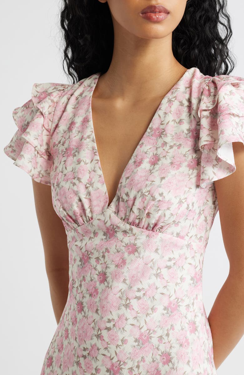 Lulus Vienna Floral Flutter Sleeve Maxi Dress, Alternate, color, Ivory Floral