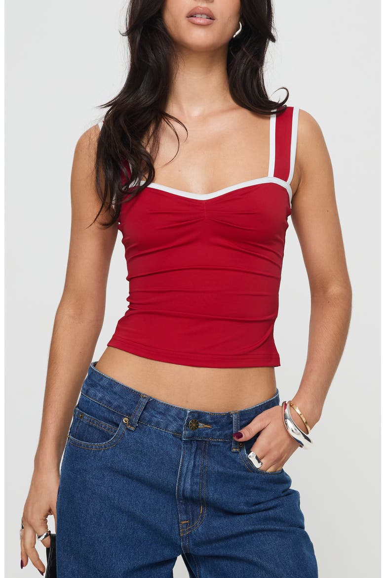 Last Words Contrast Trim Tank, Main, color, MEDIUM RED