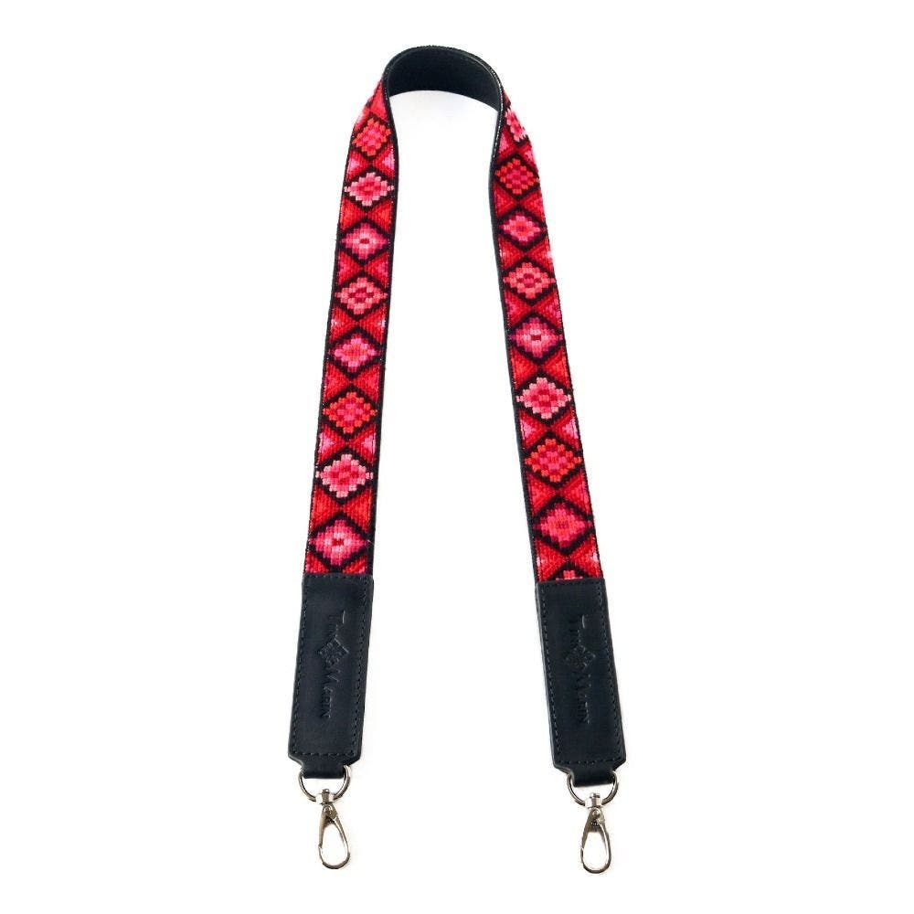 Tin Marin Mai Woven Bag Strap - Poppy with Leather, Main, color, Black Leather