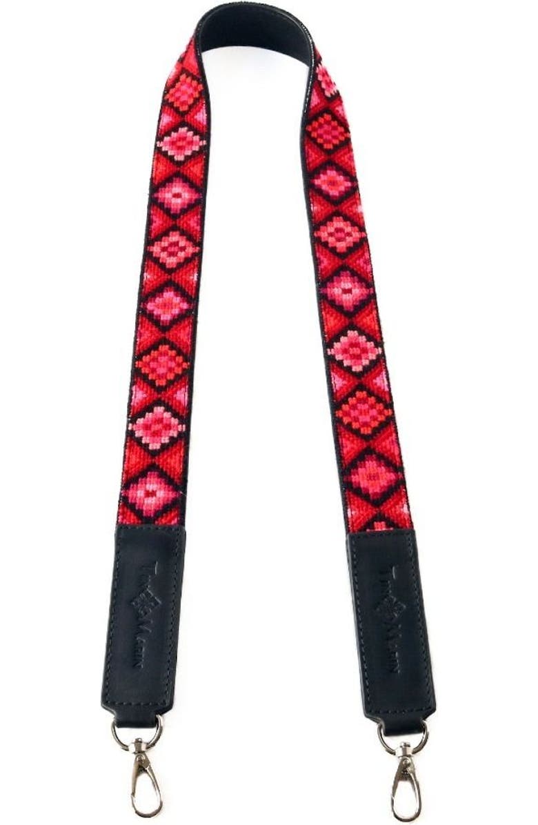 Tin Marin Mai Woven Bag Strap - Poppy with Leather, Main, color, Black Leather
