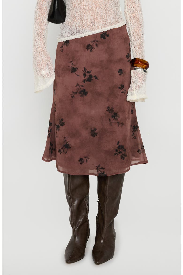 Moses Floral Midi Skirt, Main, color, BROWN