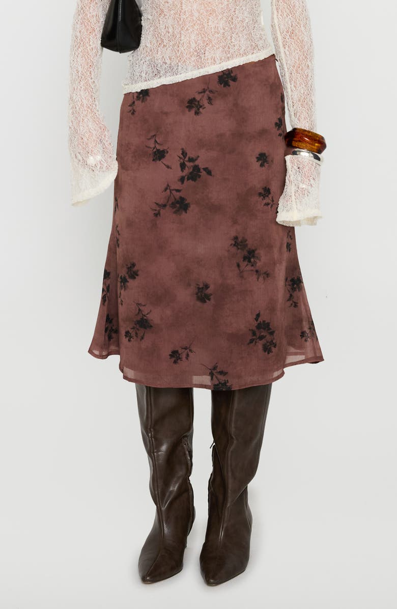 Princess Polly Moses Floral Midi Skirt, Main, color, Brown