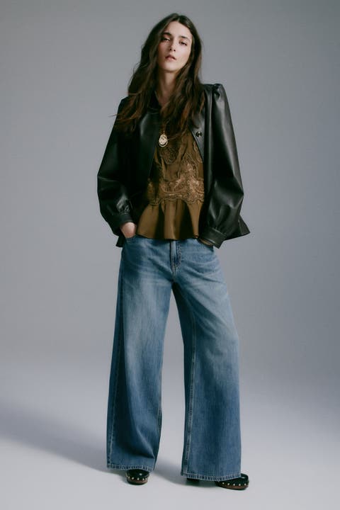 Wide-leg regular waist jeans