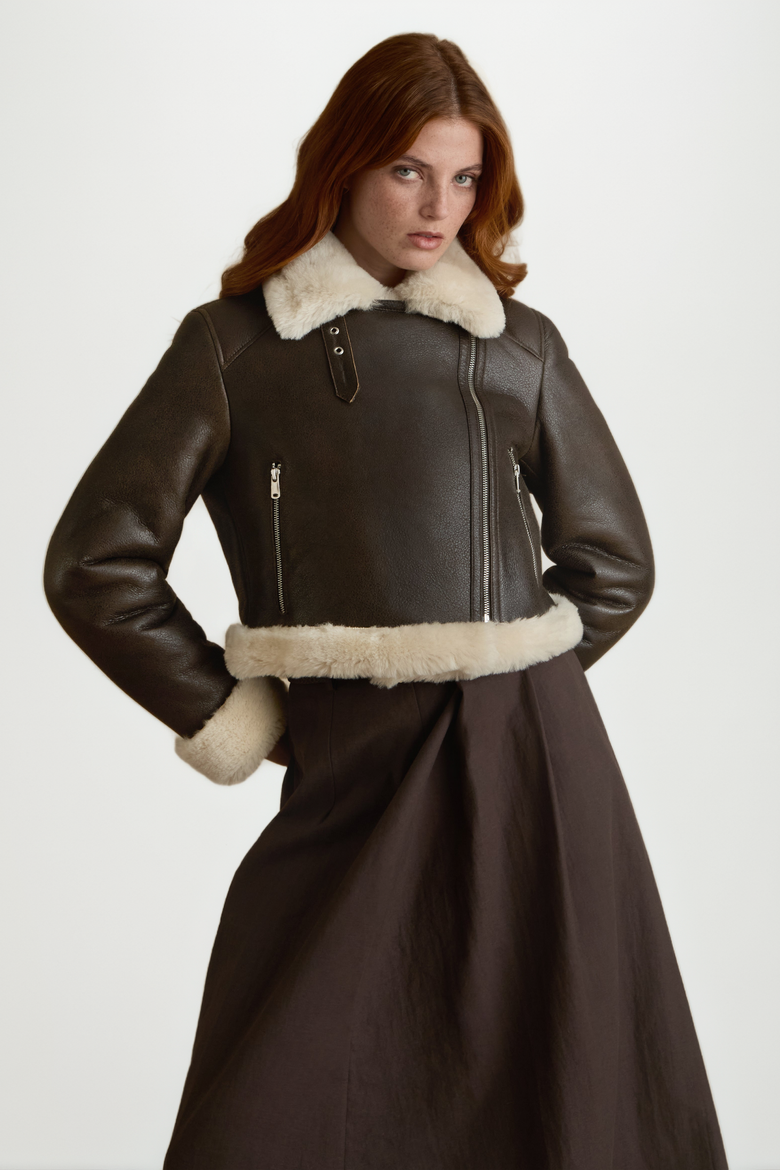 Sienna Leather Shearling Jacket, Main, color, Brown