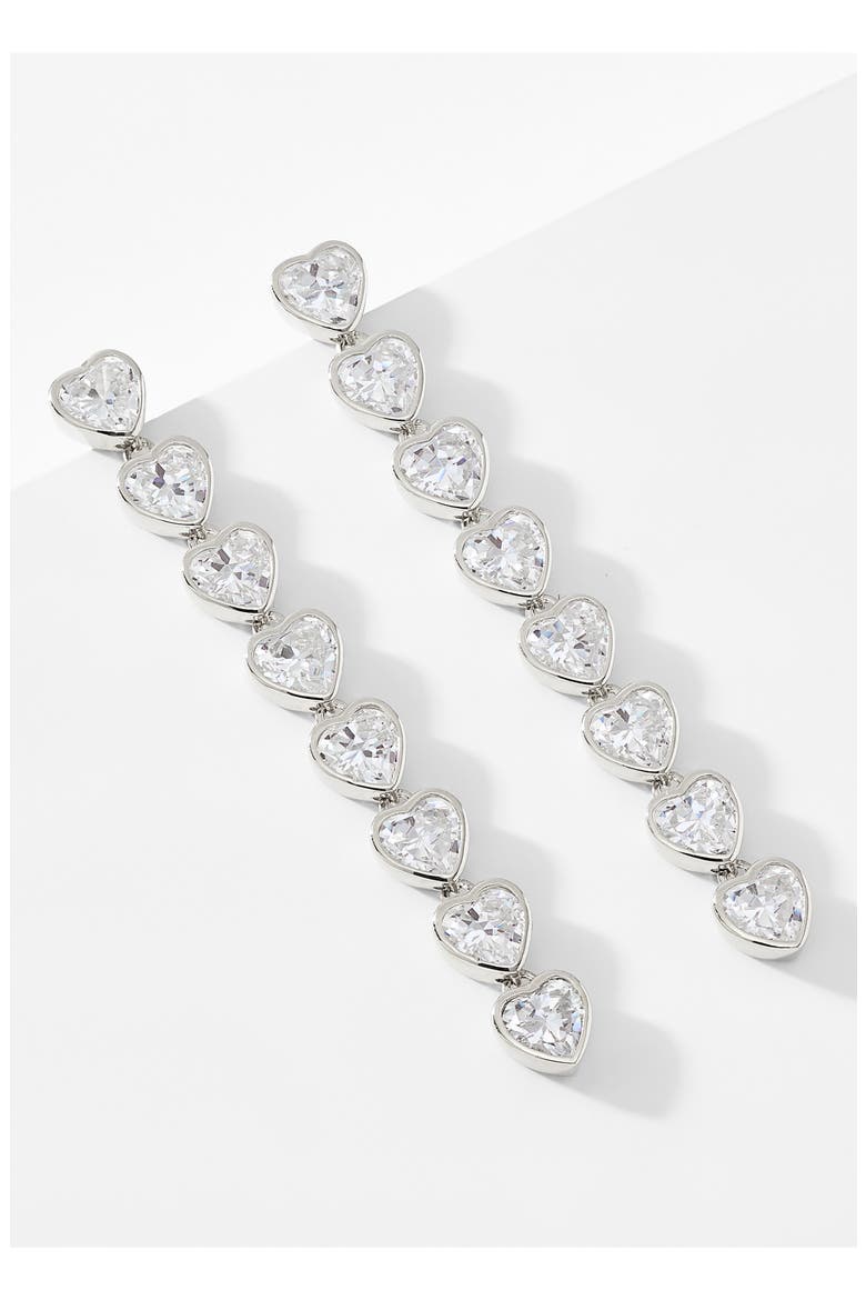 Heart Linear Drop Earrings, Alternate, color, RHODIUM