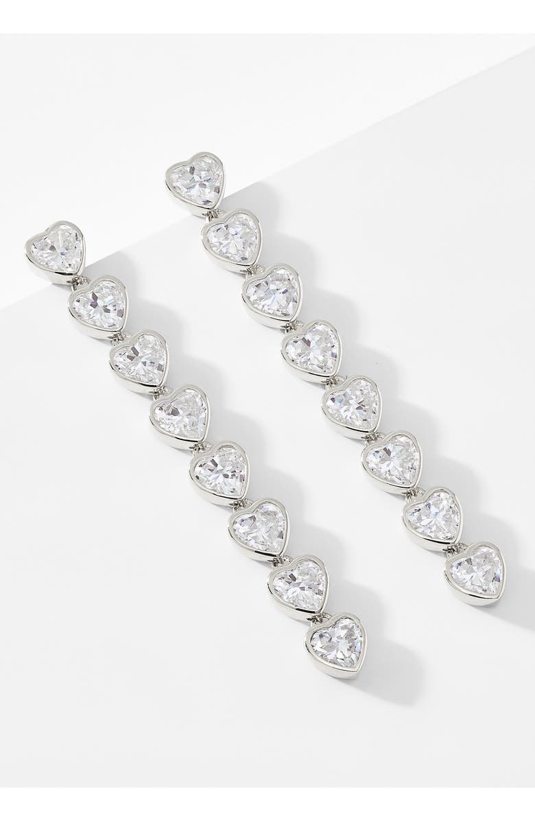 Nadri Heart Linear Drop Earrings, Alternate, color, Rhodium