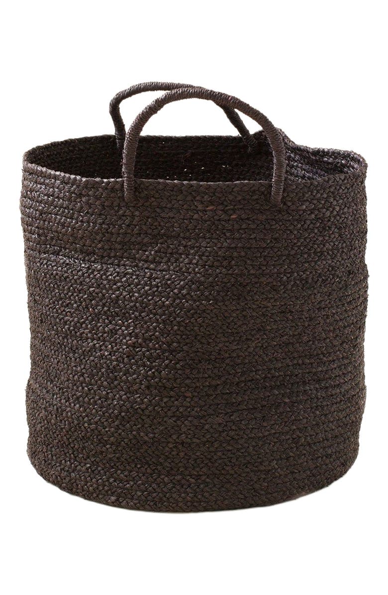 indego africa Medium Braided Raffia Basket Black, Main, color, Black