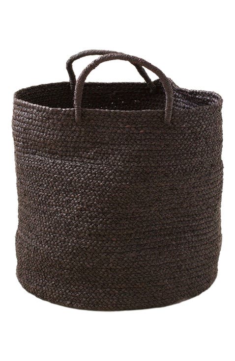 Medium Braided Raffia Basket Black