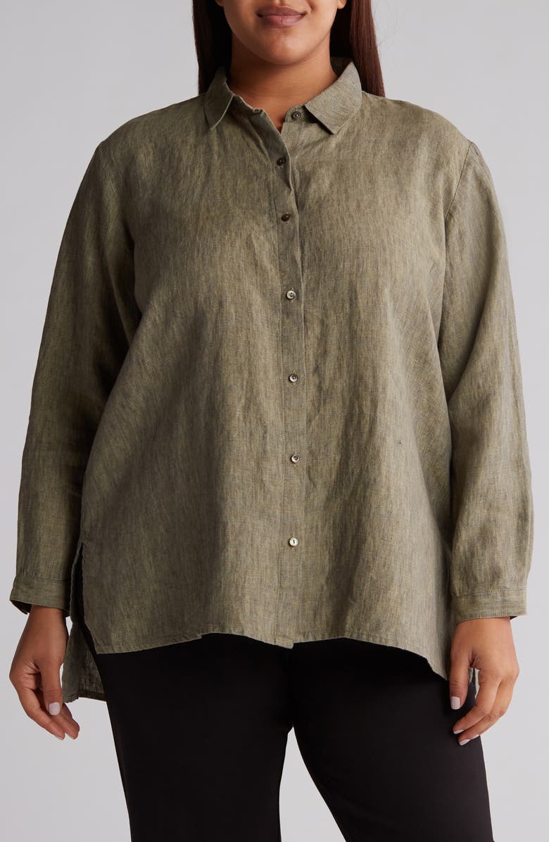 Eileen Fisher Organic Linen Long Sleeve Button-Up Shirt, Main, color, 
