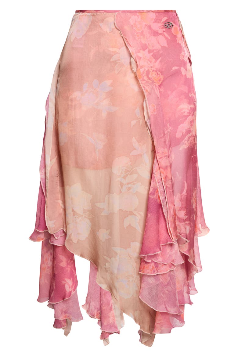 O-Rizia Floral Asymmetric Layered Skirt, Main, color, MISTY ROSE