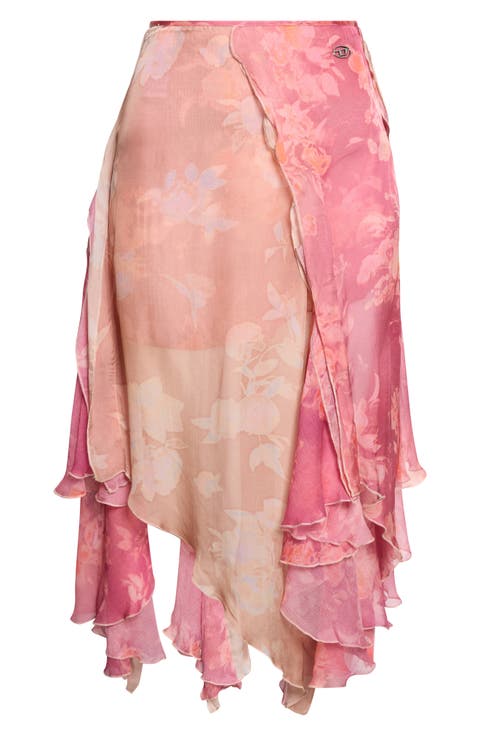 O-Rizia Floral Asymmetric Layered Skirt