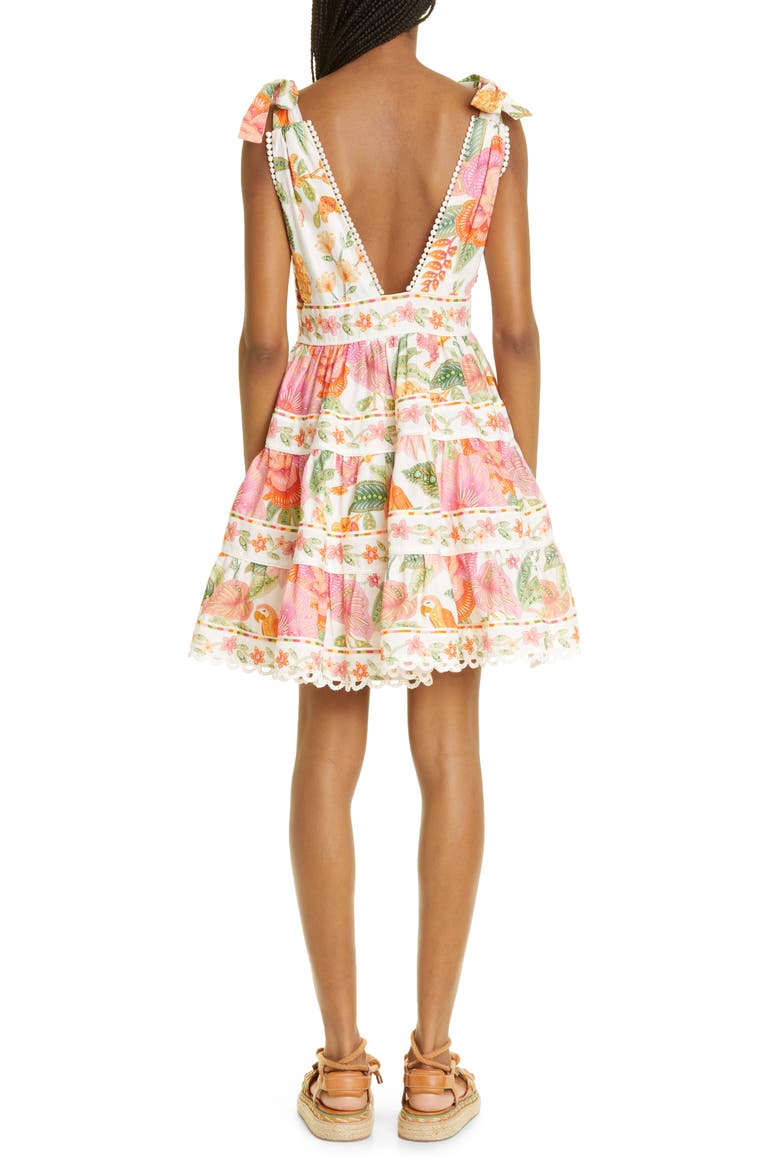 Macaw Bloom Plunge Neck Cotton Tiered Sundress, Alternate, color, MACAW BLOOM OFF-WHIT