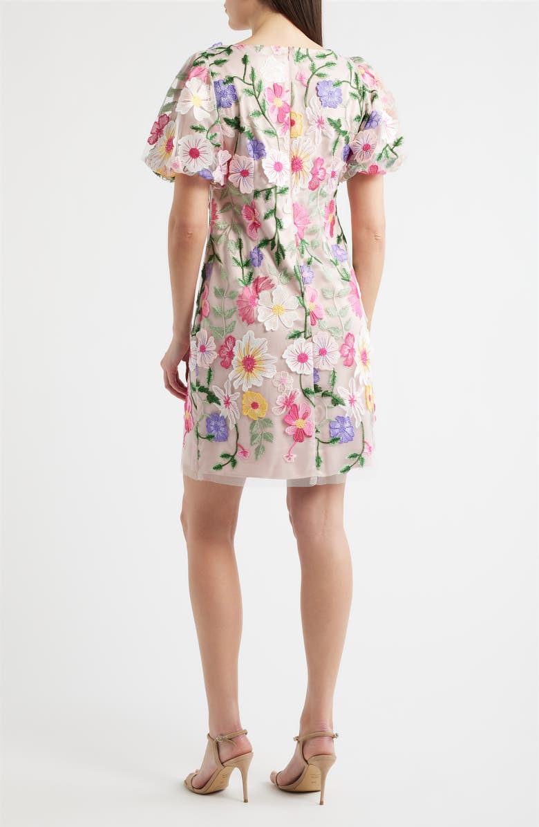 Eliza J Embroidered Floral Cocktail Shift Dress, Alternate, color, Pink Multi
