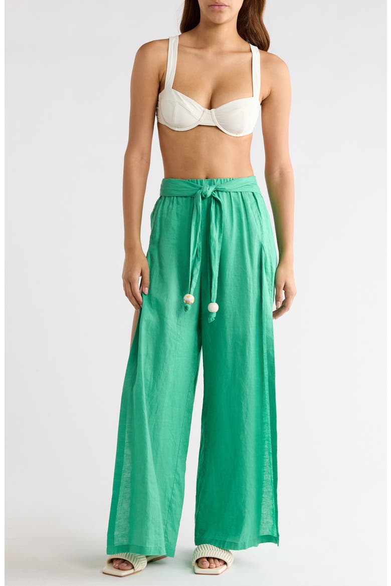 Tie Side Linen Cover-Up Pants, Main, color, GREEN