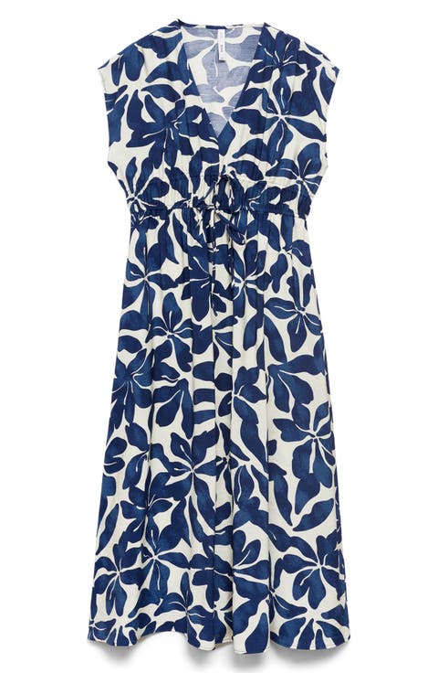 Print Tie Waist Dress (Regular & Plus)