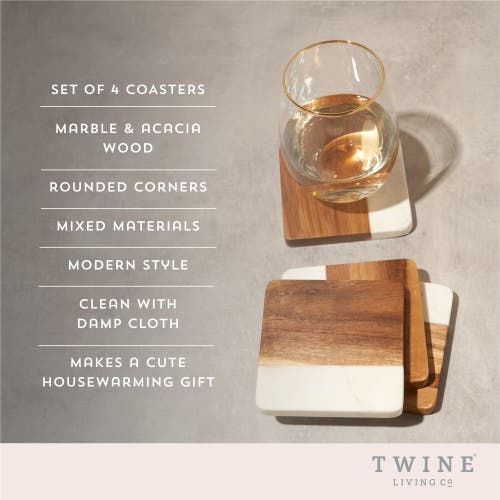 Twine Marble & Acacia Coasters Set Of 4 In White