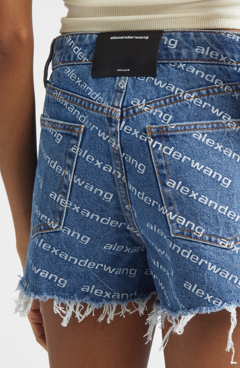 Alexander Wang Bite Logo High Waist Cutoff Denim Shorts, Alternate, color, Deep Blue/White