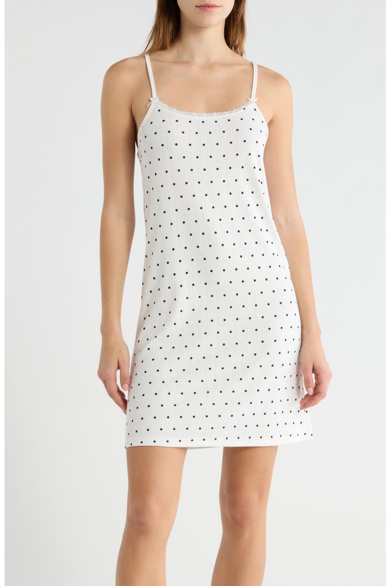 Print Pointelle Knit Chemise, Main, color, WHITE/ BLACK DOT