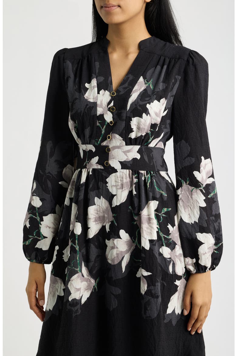Placement Print Long Sleeve Dress, Alternate, color, BLACK IVORY PRINT