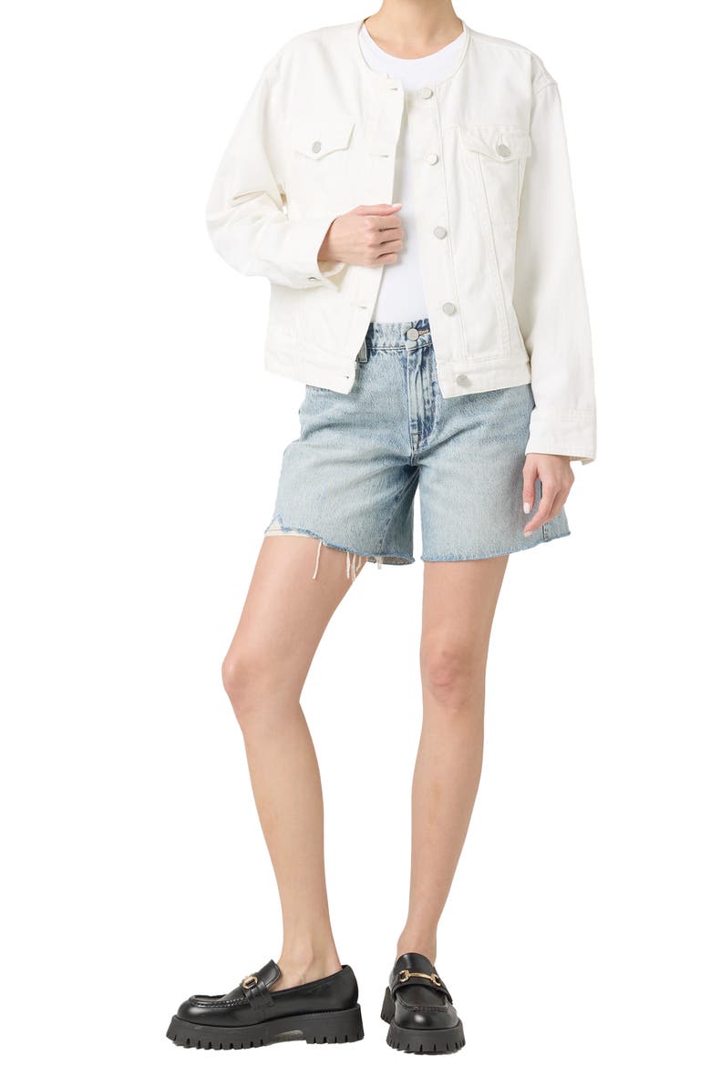Collarless White Denim Trucker Jacket, Alternate, color, HEAD IN THE CLOUDS