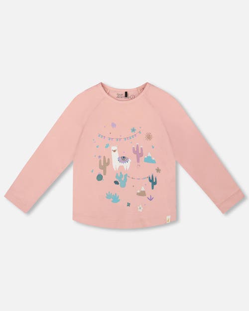 Deux Par Deux Kids'  Organic Cotton T-shirt With Llama In Pink