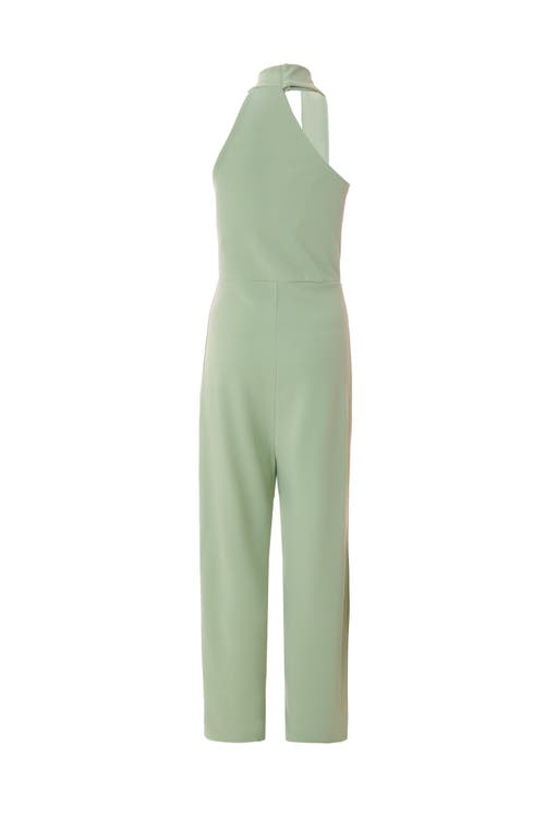 Quiz Scuba Crepe Halter Neck Jumpsuit With Scarf Tie Detail In Sage