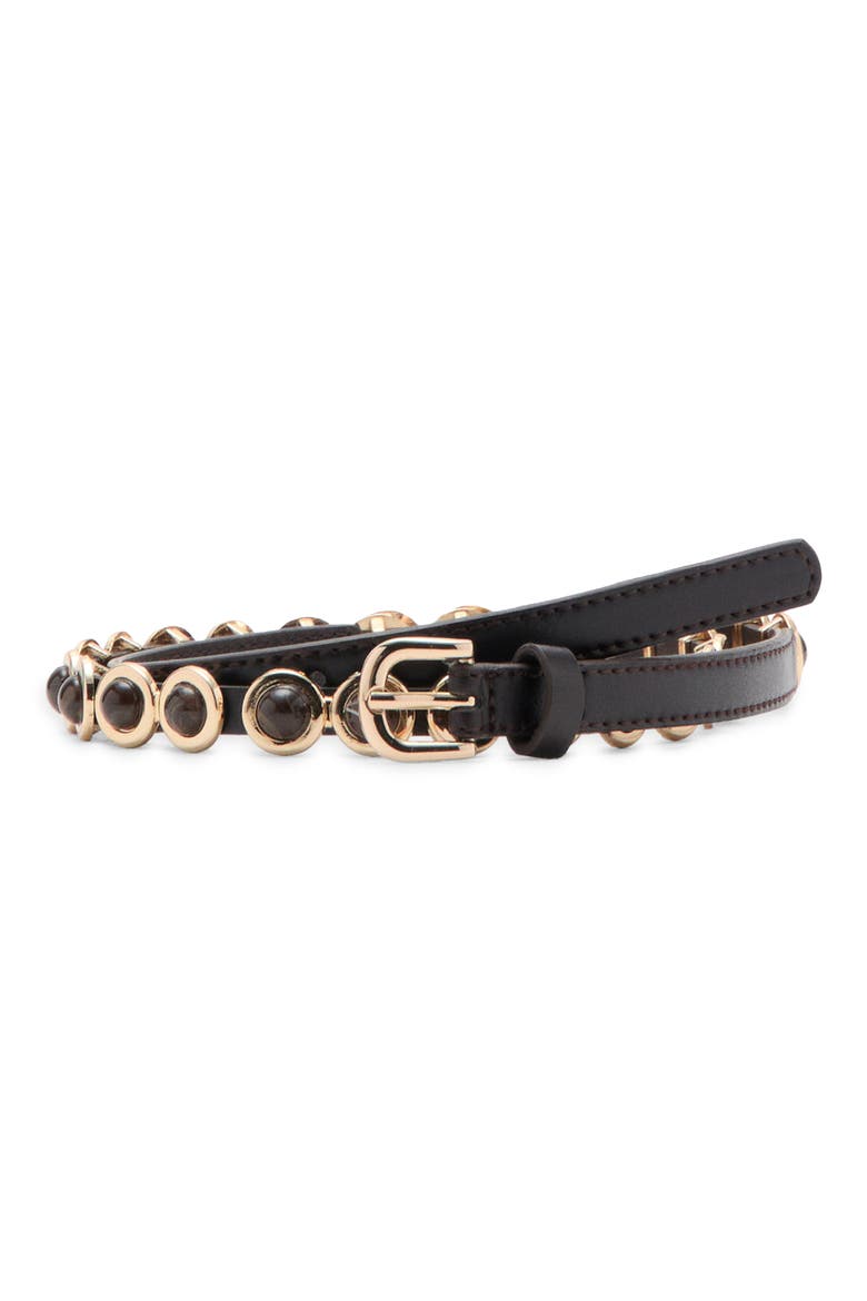 Stone Embellished Skinny Belt, Main, color, CHOCOLATE