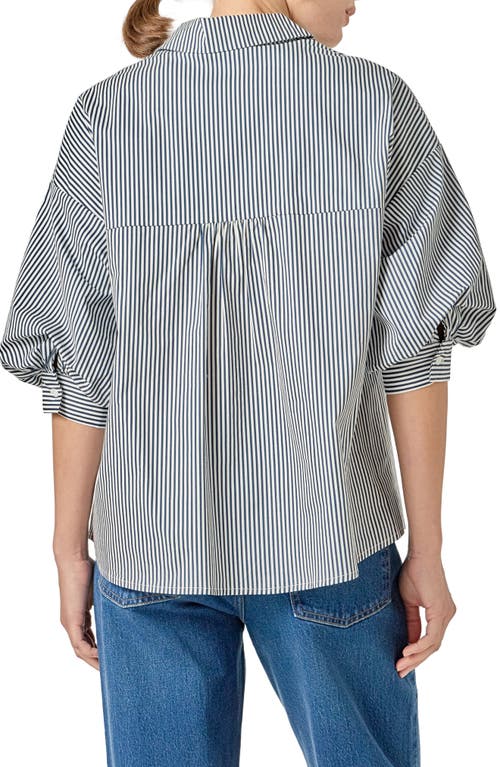 English Factory Stripe Puff Sleeve Button-up Shirt In Multi