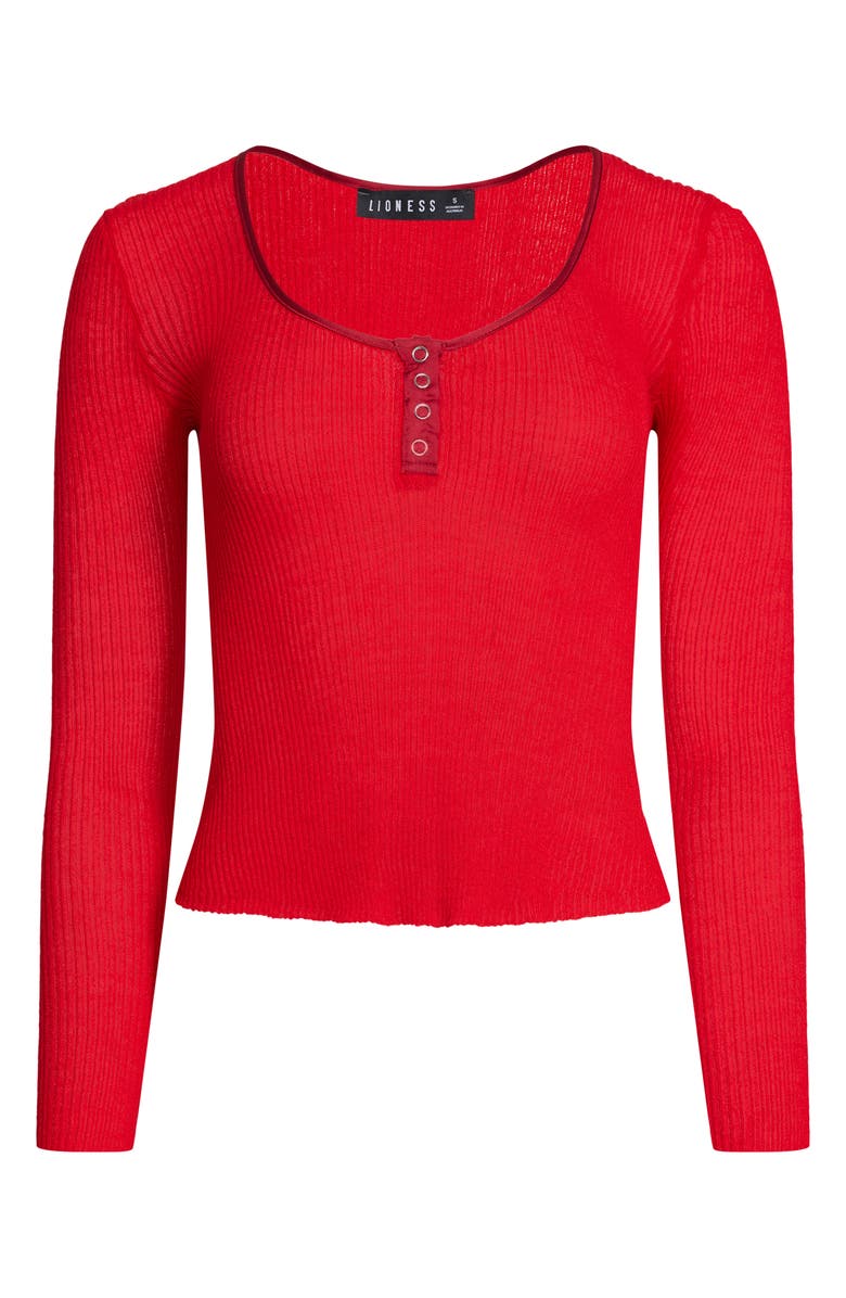 LIONESS Nineties Rib Long Sleeve Henley, Alternate, color, Crimson