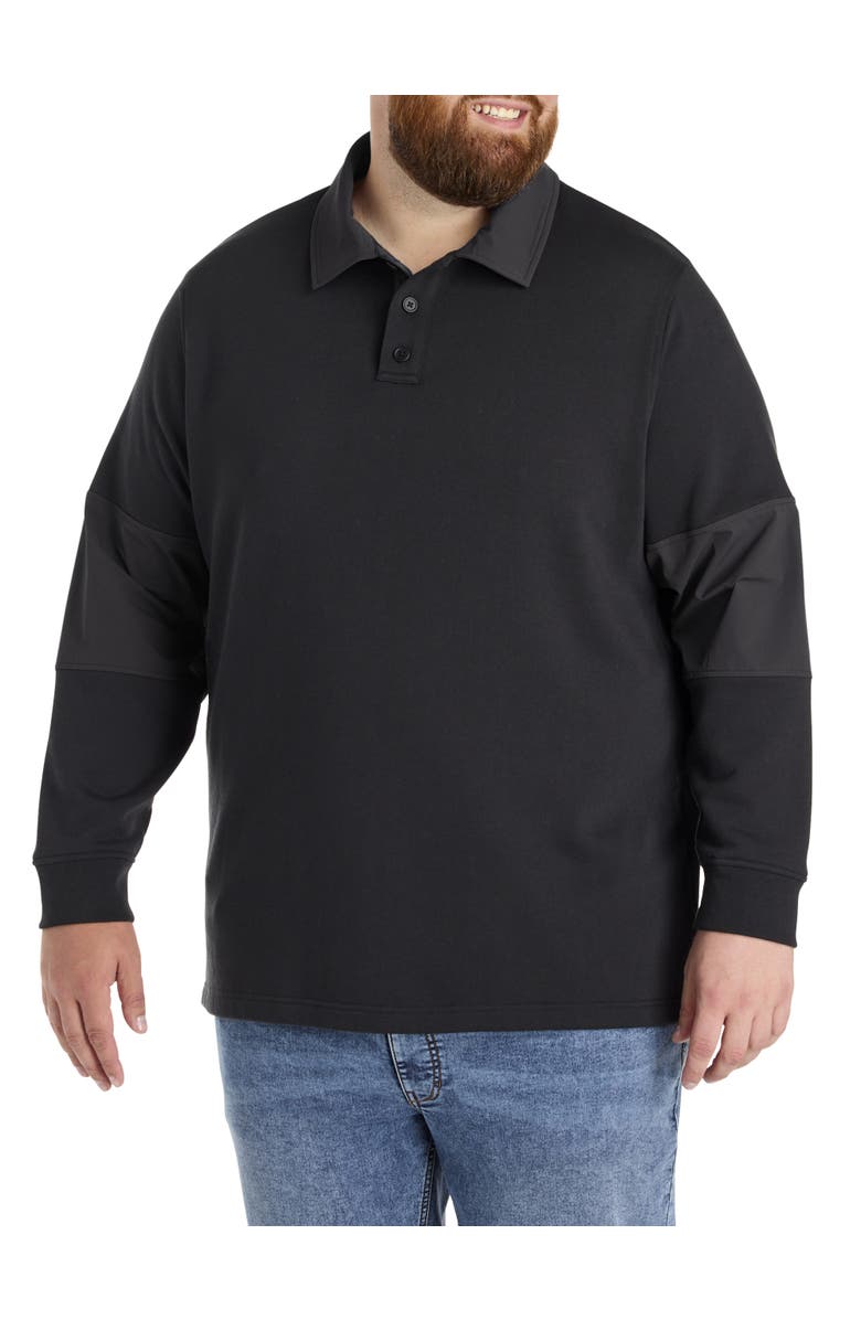 Society of One by DXL Big & Tall Mixed Media Rugby Sweatshirt, Main, color, Black