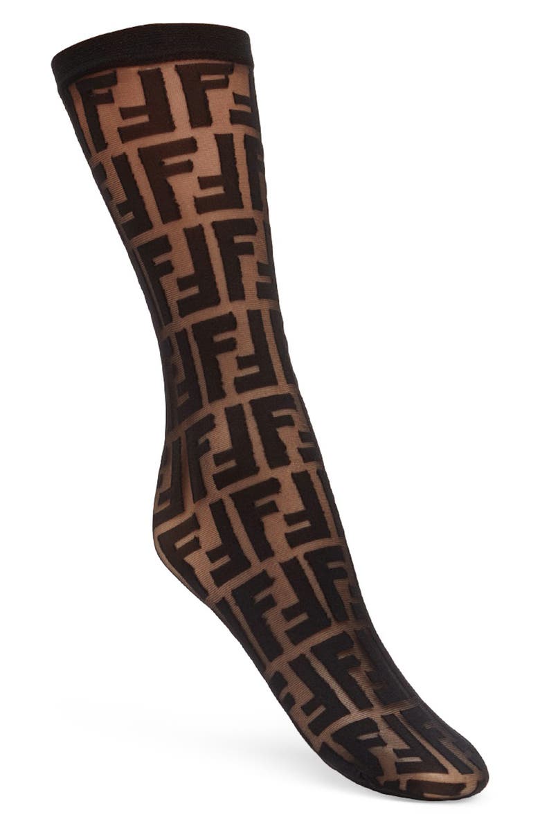 Fendi FF Sheer Crew Socks, Main, color,