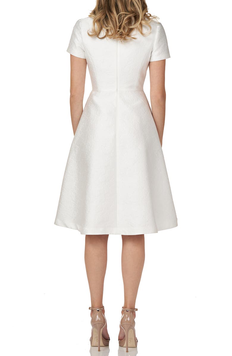 Kay Unger Asymmetrical Neck Satin Jacquard Cocktail Dress, Alternate, color, 