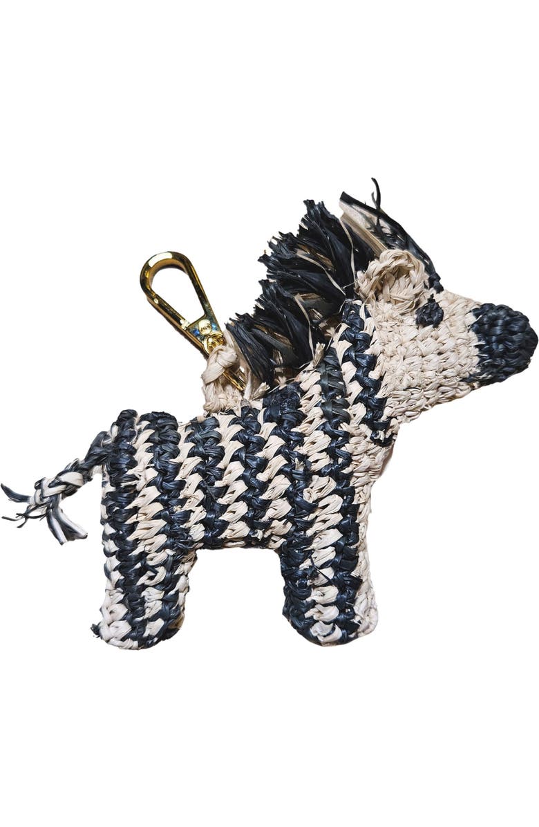 LIKHA Zebra Raffia Bag Charm, Main, color, Black And White
