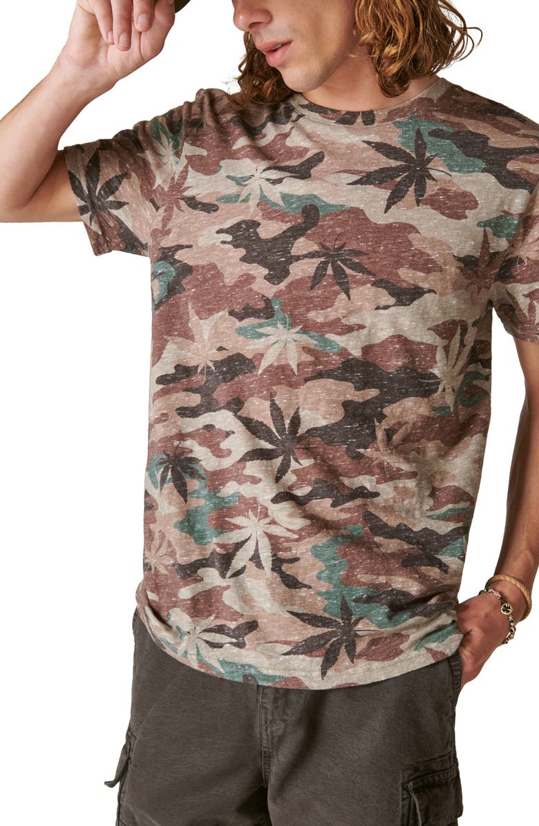 Lucky Brand Leaf Camo Print Cotton Blend T-Shirt, Main, color, 