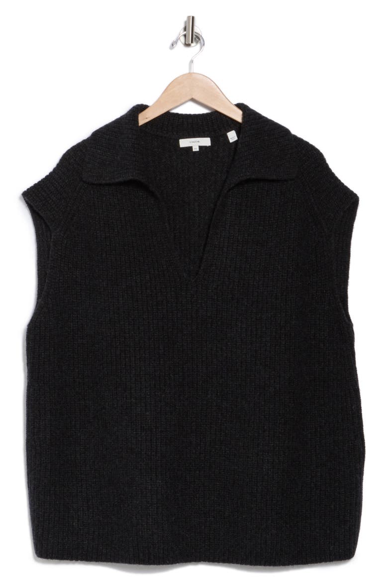 Collared V-Neck Wool & Cashmere Sweater Vest, Main, color, H CHARCOAL