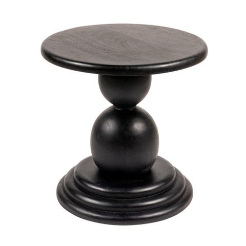 Round Mango Wood Bulbed Pedestal End Table