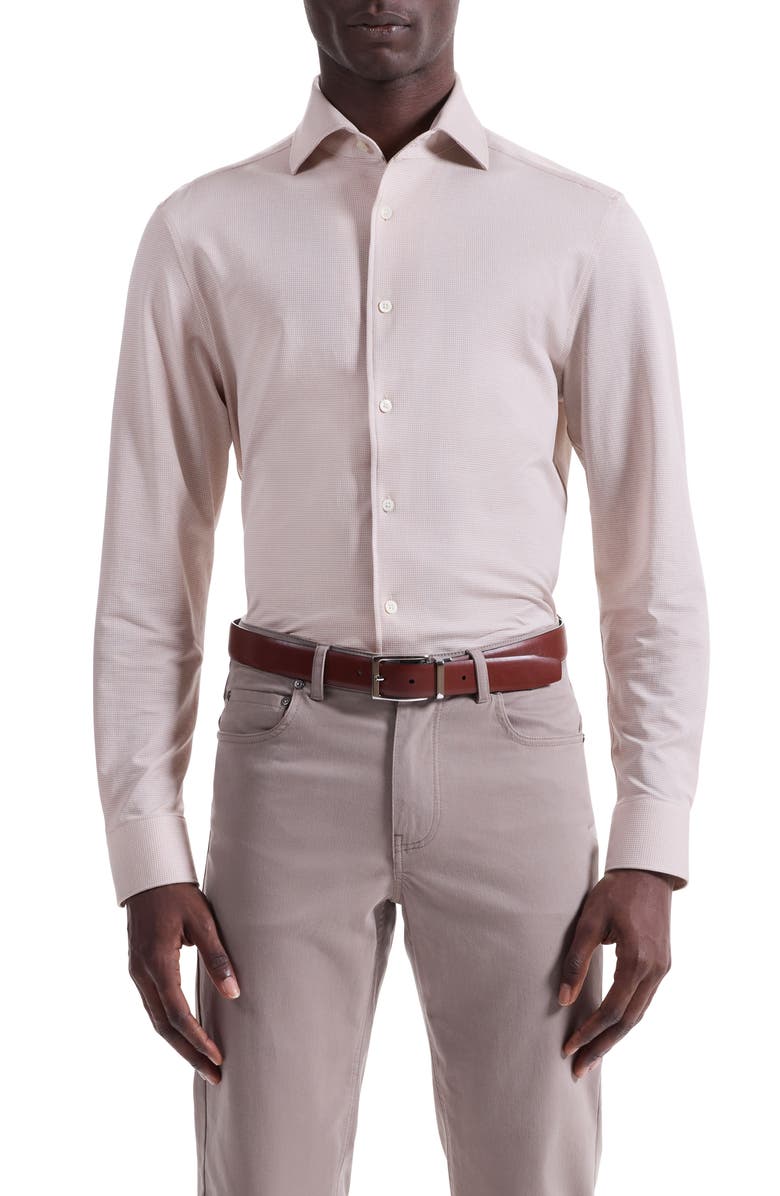 Bugatchi Devon OoohCotton<sup>®</sup> Houndstooth Button-Up Shirt, Main, color, Sand
