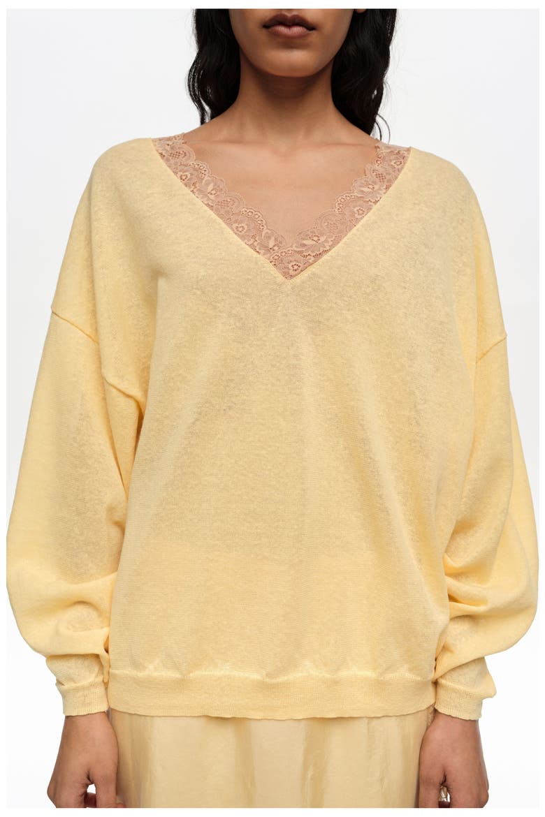 Long Linen Cotton Lace Sweater, Alternate, color, LIGHT YELLOW
