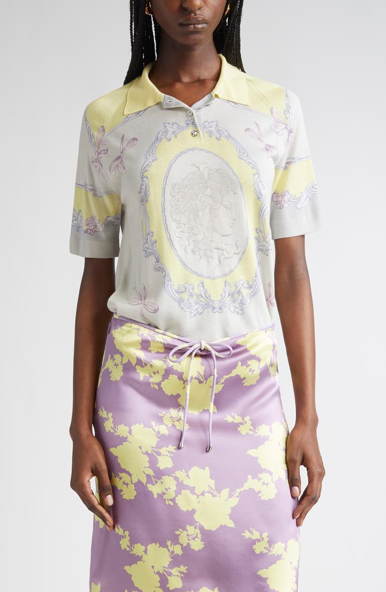 Versace Medusa Cameo Silk Polo, Main, color, 