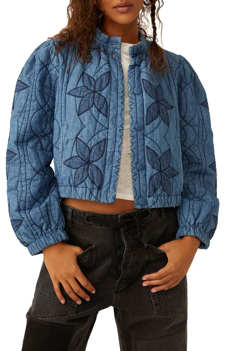 Free People Quinn Quilted Cotton Denim Jacket, Main, color, Indigo Combo