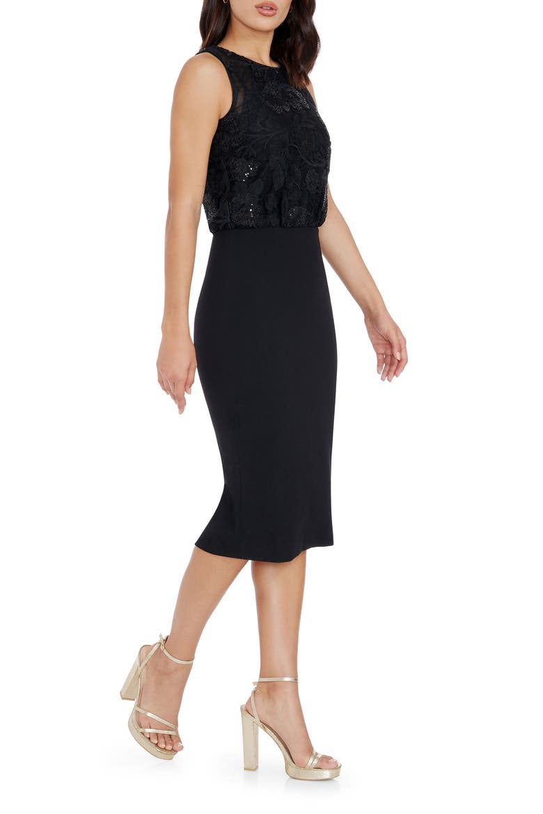 Amada Sequin Mixed Media Sheath Midi Dress, Alternate, color, BLACK MULTI