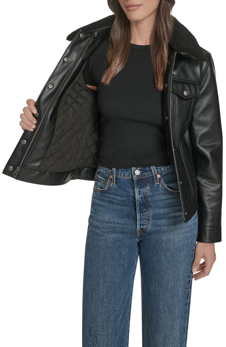 Levi's Faux Leather Trucker Jacket, Alternate, color, Black
