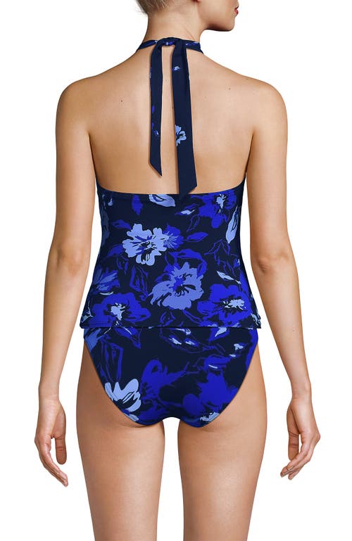 Lands' End Criss Cross Halter Tankini Swimsuit Top In Deep Sea Navy Floral Cascade